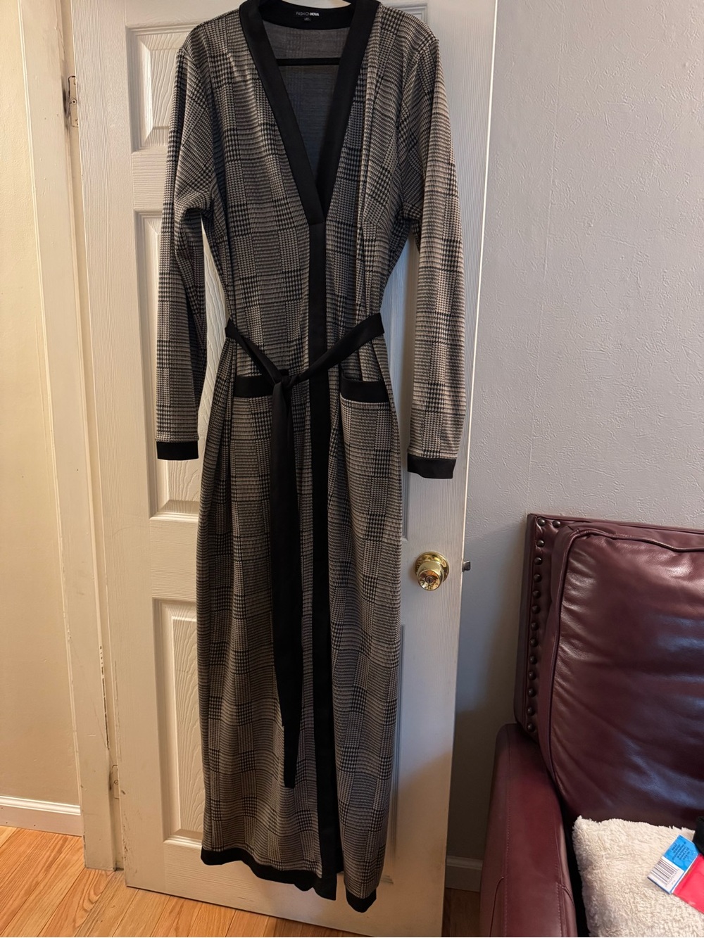 Fashion Nova Black and Gray Plaid Maxi Wrap Dress